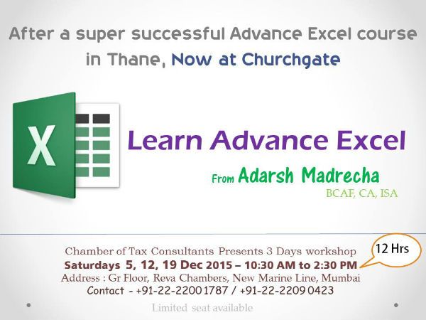 Advance excel – CTC – Dec 2015