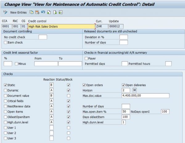 OVA8 - Automatic credit control in SAP 2
