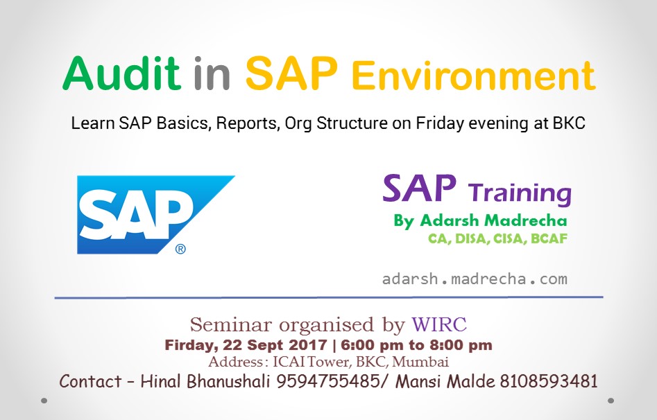 Sap & Audit In Sap Environment – WIRC – 22 Sep 2017